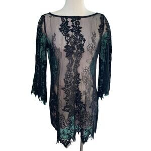 NWOT Rachel Roy Lace Overlay Long Sleeve Mini NAKED DressCover Up  Black  Size 6